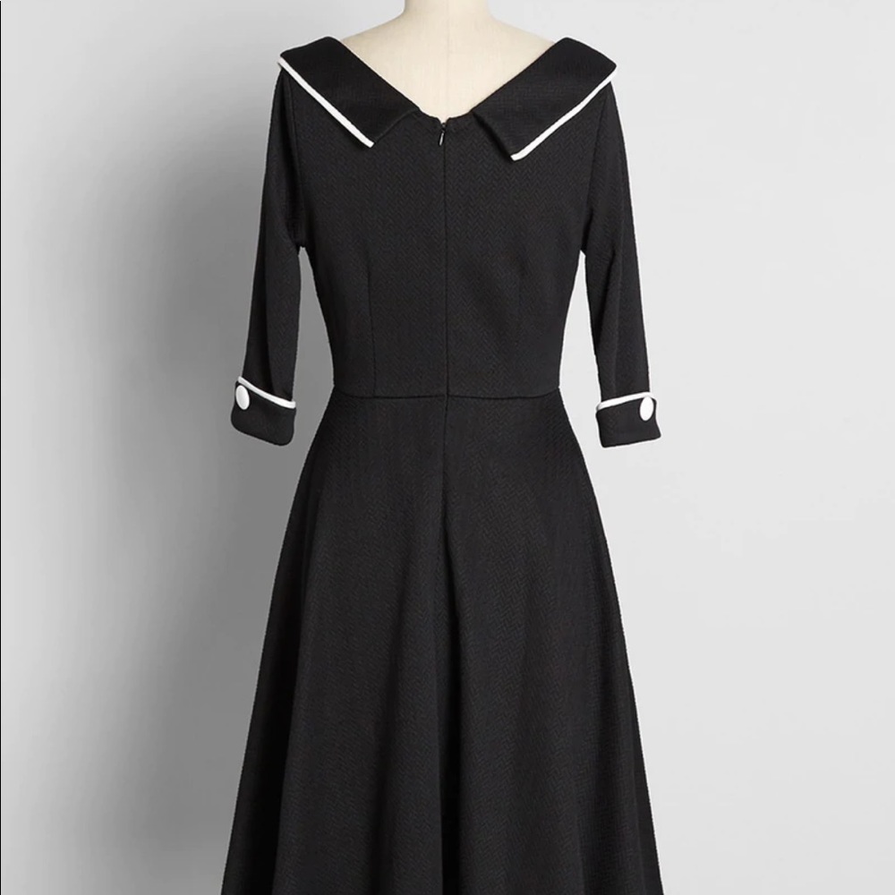 Modcloth Black and White Sailor Vintage Retro Three Quarter Sleeve Midi Dress - Picture 3 of 4